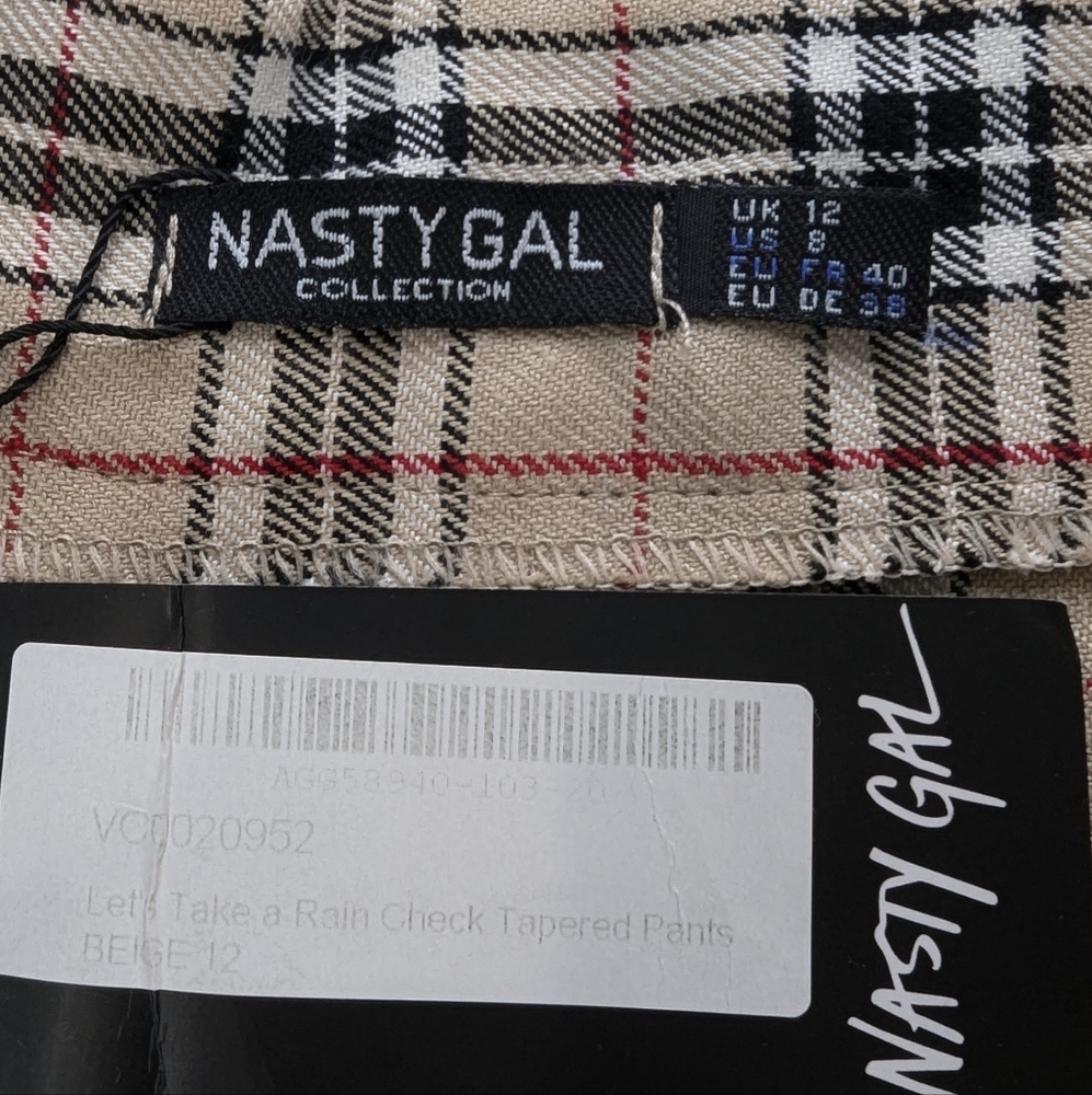 Nasty Gal Sz 8 NWT Check Tapered High Waisted Pants - Picture 3 of 12